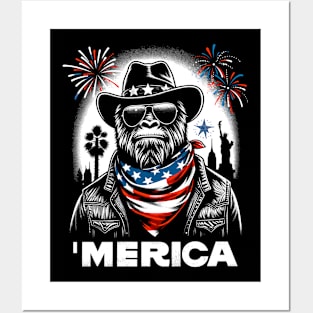 USA 'Merica Sasquatch Bigfoot 4th of July Fireworks Funny Patriotic Posters and Art